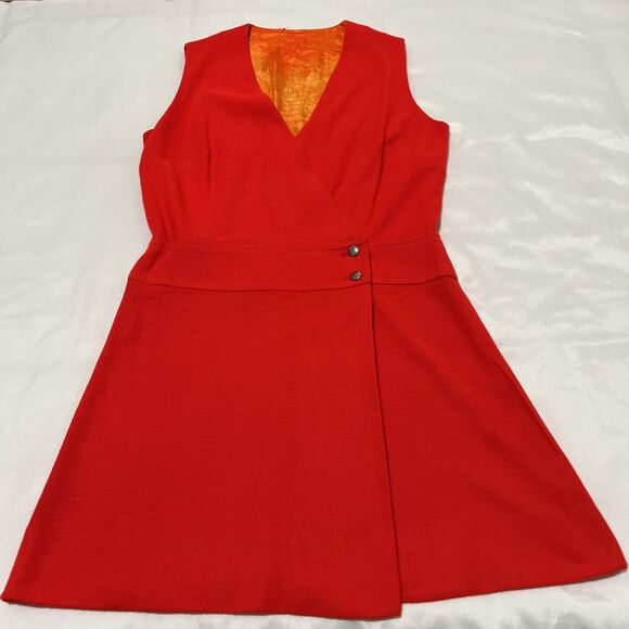 Vintage 60s Mod Orange Drop Waist Mini Wrap Dress FRITZI OF CALIFORNIA - Picture 7 of 13